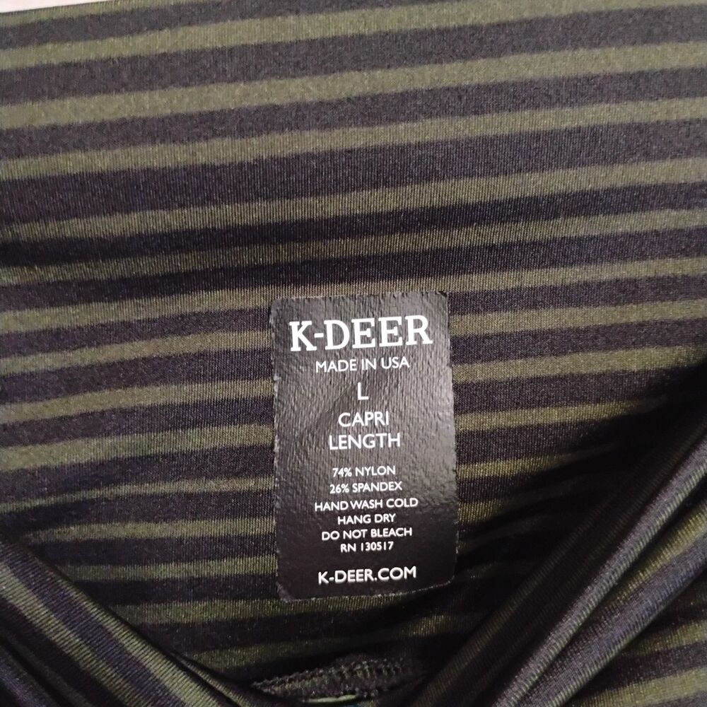 K-DEER Will Stripe Capri Leggings Large Micro Striped Olive Green High Waist Gym - Picture 6 of 16